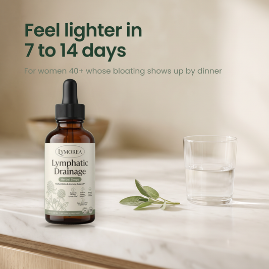 Lymorea Lymphatic Drainage Drops, feel lighter in 7 to 14 days, for women 40 plus whose bloating shows up by dinner
